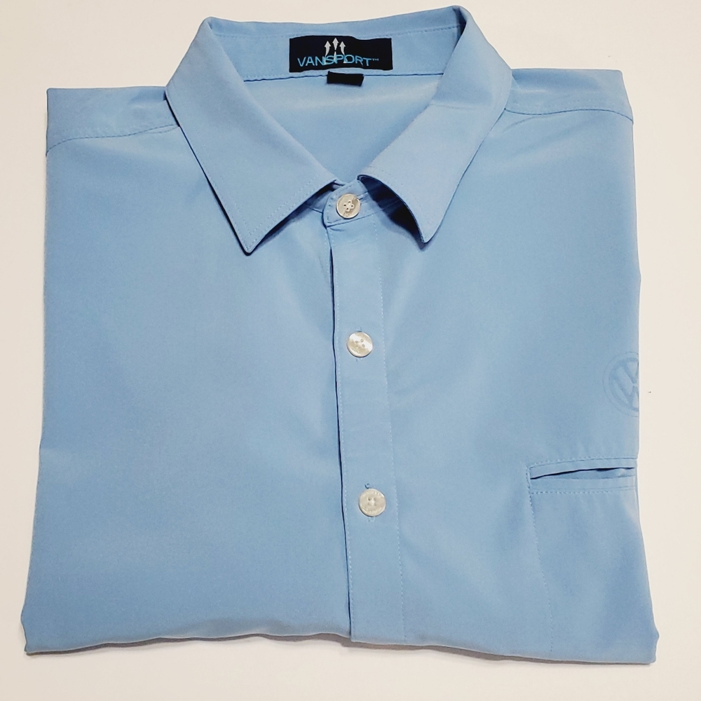 Vansport Blue Short Sleeve Button Up Men's Short Sleeve Shirt XL Pocket VW